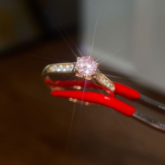 14K Gold Pink/White Cz Solitaire Ring - Picture 6 of 16